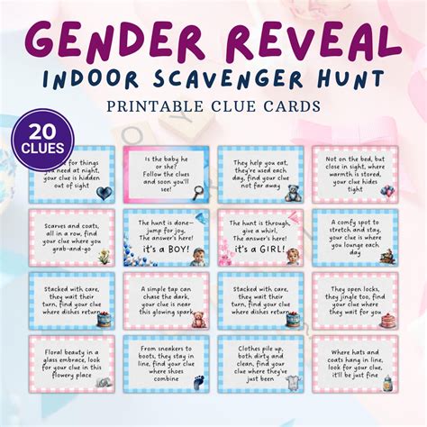 Printable Gender Reveal Scavenger Hunt Clues, Gender Reveal Ideas