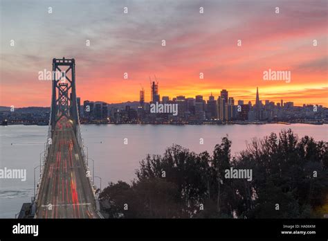 Aerial View of San Francisco-Oakland Bay Bridge and San Francisco ...