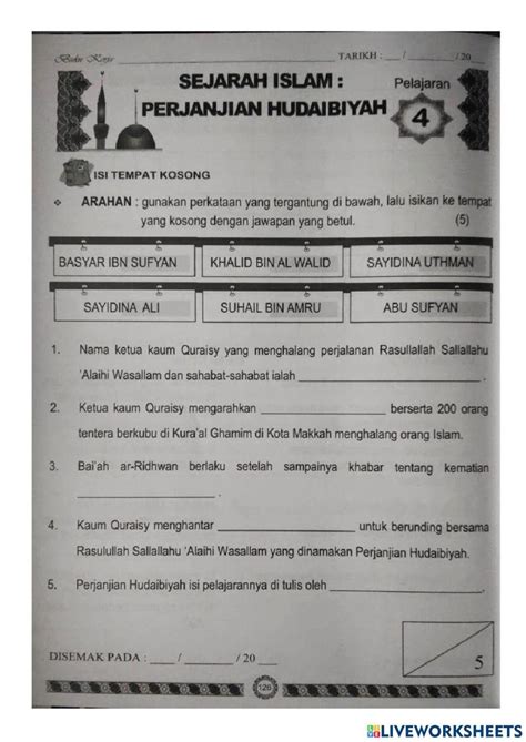 Perjanjian Hudaibiyah Worksheet For Tahun 7 Live Worksheets