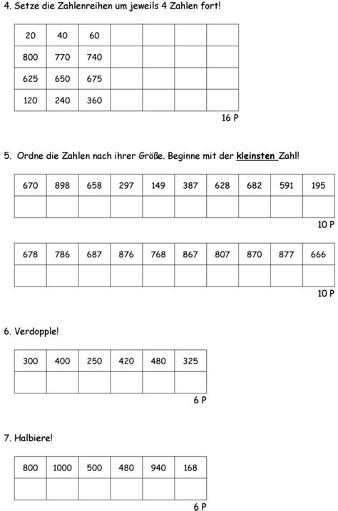 Klassenarbeit Zu Zahlenraum Bis Klassenarbeiten Mathe