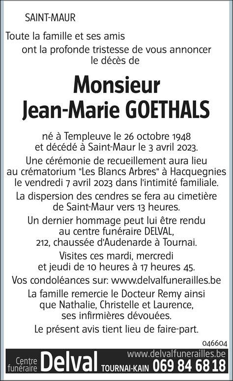 Jean Marie GOETHALS 03 04 2023 Avis nécrologique lavenir net