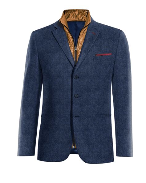 Blazer Azul Cobalto De Tweed Herringbone Esencial De Botones