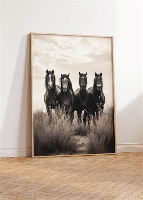 Vintage Wild Horses Photo Mustang Art Print Four Horses Portrait ...