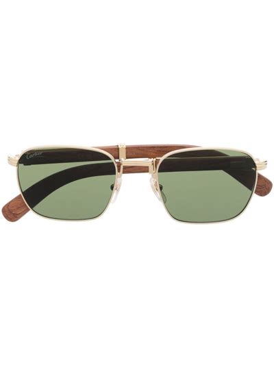 Cartier Square Frame Tinted Sunglasses In Gold Modesens