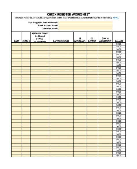 Excel Template Check Register