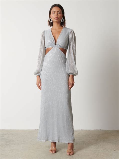 Zaya Plisse Metallic Maxi Dress Silver Pretty Lavish