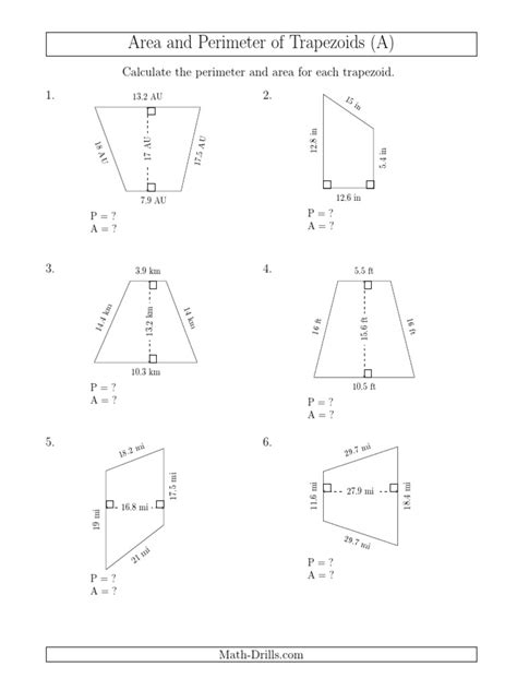 Area and Perimeter - Trapeziums or Trapezoids | PDF | Area | Elementary ...