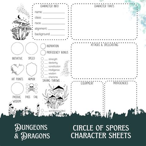 Dnd 5e Circle Of Spores Character Sheet Druid Dungeons And Etsy