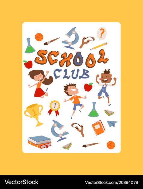 School club poster kids with education equipment Vector Image