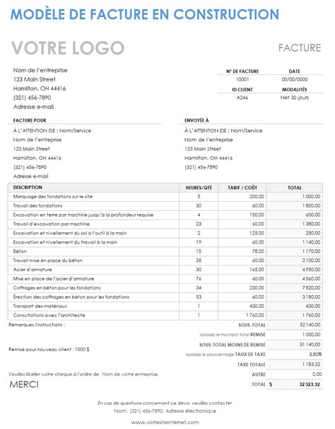 Mod Les Gratuits De Facture Pour Projets De Construction Smartsheet