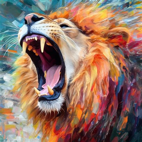 Premium AI Image Painting Of A Lion With Its Mouth Open And Its Mouth