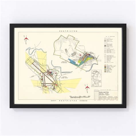 Vintage Map of Burlington Municipal Airport, 1952 by Ted's Vintage Art