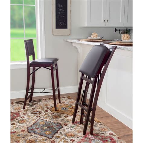 Linon Triena Pad Back 30 Wood Folding Bar Stool In Espresso Brown