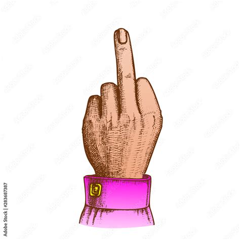 Outrageous Contempt Fuck You Gesture Ink Vector Female Aggressive Gesture Hand Middle Finger Up