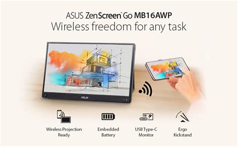 ASUS ZenScreen Go MB16AWP 15 6 IPS Full HD Built In Battery Wireless