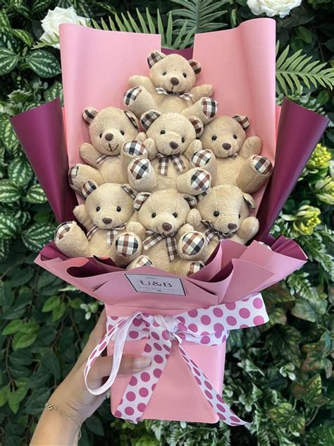 Pink Polka Dot Teddy Bear Flowers