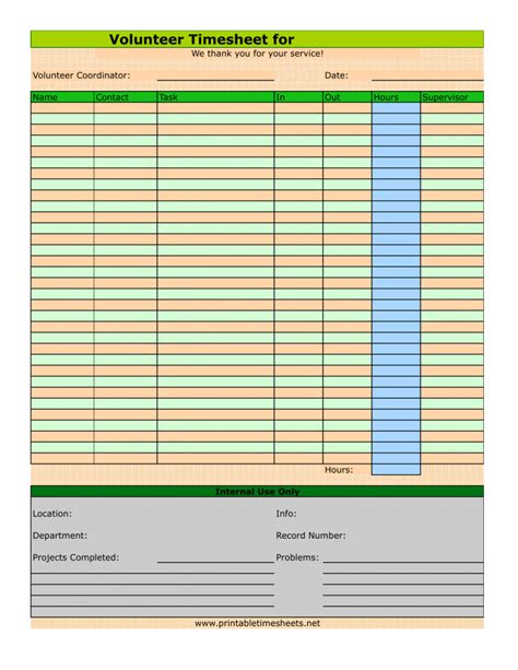 Download Volunteer Timesheet Template Excel Pdf Rtf Word