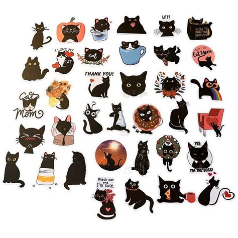 Black Cat Stickers Black Cat Sticker Cat Stickers Halloween Canvas Art