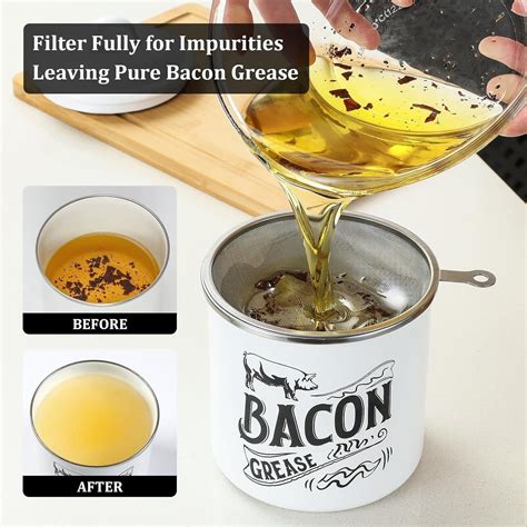 1 3L Bacon Grease Saver Container Fine Mesh Strainer Enamel Stainless