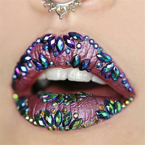 Pin By Lydia Morales On Art Makeup Rhinestone Lips Lip Art Metallic