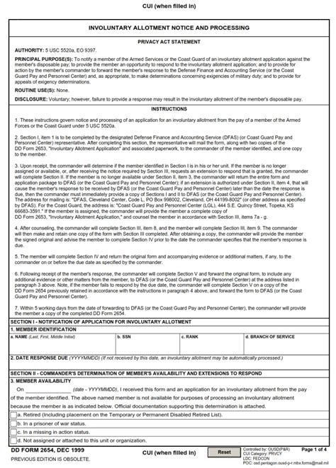 Dd Form 2654 Involuntary Allotment Notice And Processing Dd Forms