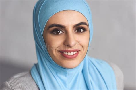 Portrait Of Smiling Beautiful Muslim Woman Stock Image Image Of