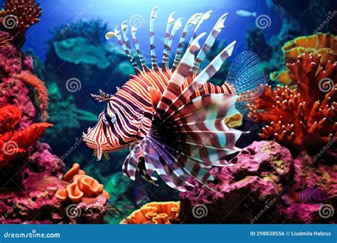 Lionfish Pterois Miles On A Coral Reef Stock Photo Image Of Animal