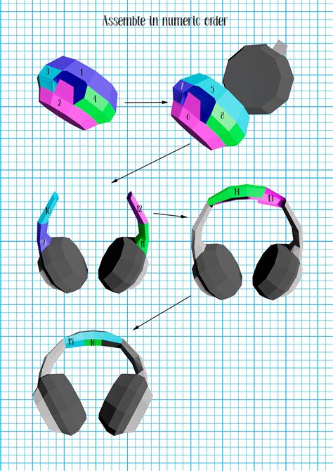 Low Poly Headphones Diy Real Size Paper Sculpture Pdf Etsy Espa A