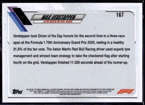 2021 Topps Chrome Formula 1 Grand Prix Driver Of The Day Checker Flag