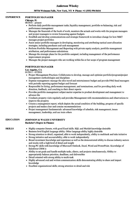 Portfolio Manager Resume Samples Velvet Jobs