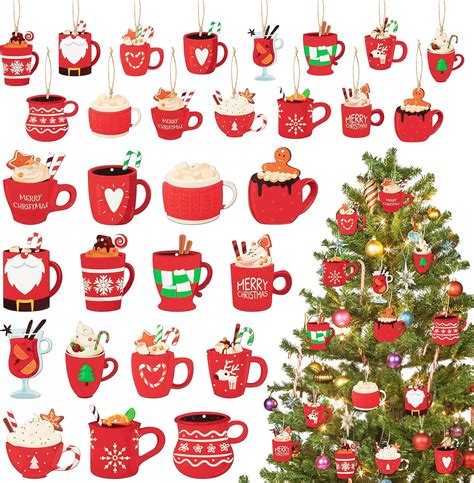 Amazon Haooryx 46PCS Christmas Hot Chocolate Cup Mug Wood Hanging