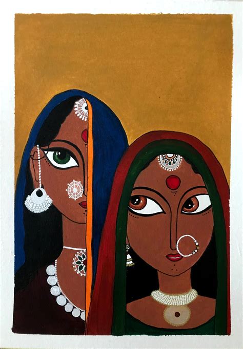 Handmade Indian Village Women Painting Wall Hanging Home - Etsy