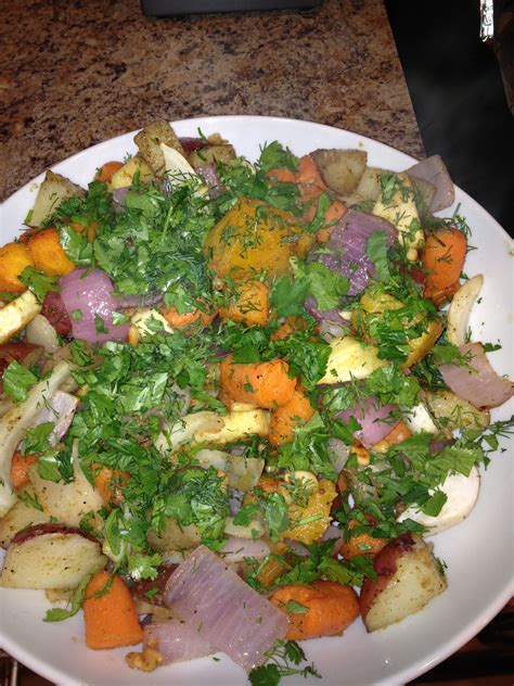 Roasted Root Vegetable Salad With Cilantro Dill And Feta Roasted