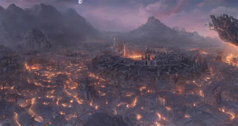 An Epic Fantasy Town Built Within A Crater At A Stable Diffusion