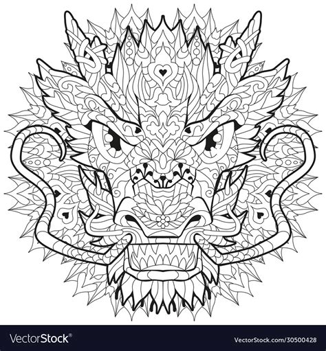 Entangle dragon head with mandala hand drawn Vector Image