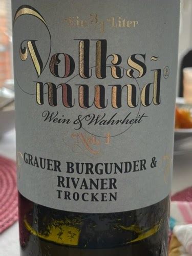 Volksmund No 1 Grauer Burgunder Rivaner Trocken Vivino US