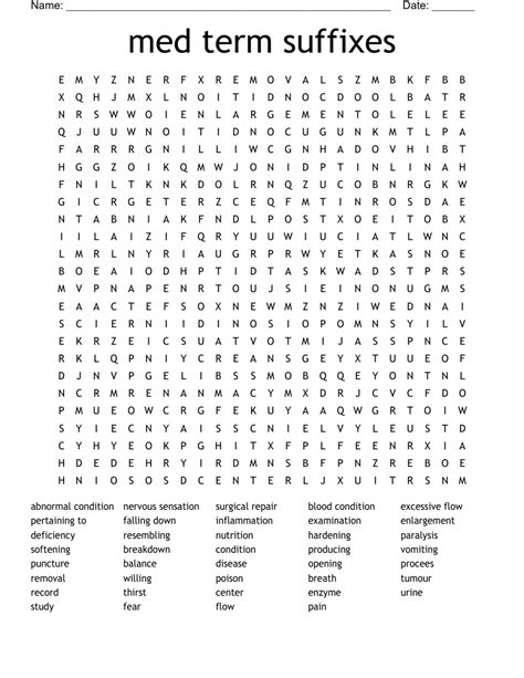 Med Term Suffixes Word Search Wordmint