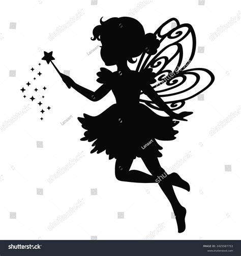 Beautiful Garden Fairy Silhouette Vector Cartoon Stock Vector Royalty