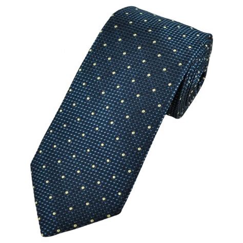 Profuomo Sky Blue Label Navy Blue And Gold Polka Dot Mens Designer Tie