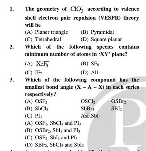 The geometry of ClO3− according to valence shell electron pair repulsion