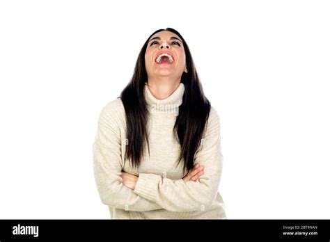 Attractive Brunette Woman Isolated On A White Background Stock Photo Alamy
