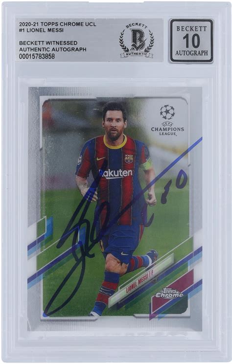 Lionel Messi Fc Barcelona Autographed Topps Chrome Ucl Bas