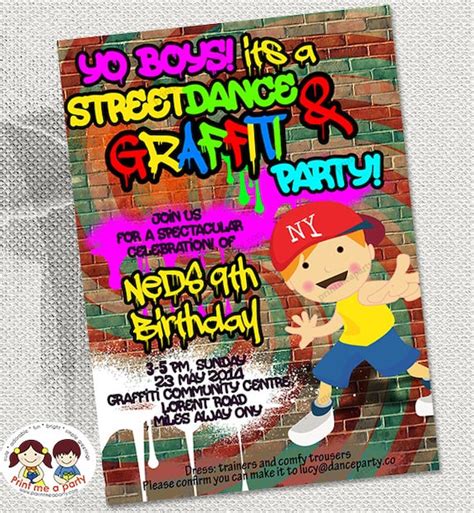 Graffiti Party Hip Hop Party Birthday Party Invitation Graffiti