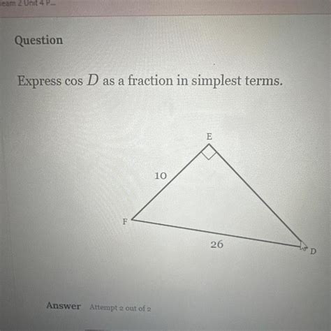 FREE Express Cos D As A Fraction In Simplest Terms See Photo For