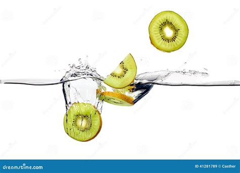 Fresh Kiwis Splash In Water Isolated On White Background Stock Image