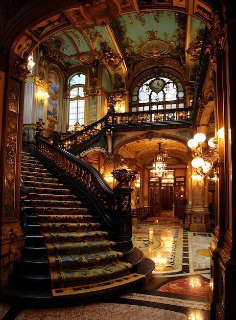 Premium Photo | Ornate interior of a grand building with a staircase