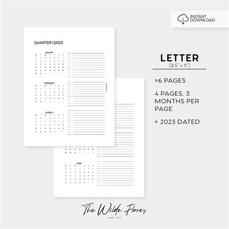 2023 Quarter Overview Printable Yearly Dated Letter Size - Etsy