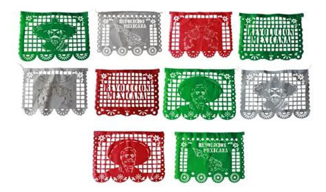 10 Tiras De Papel Picado Tricolor Revolución Mexicana en venta en San