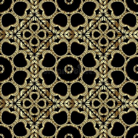 Textured Gold 3d Ropes Seamless Pattern Tapestry Floral Vector