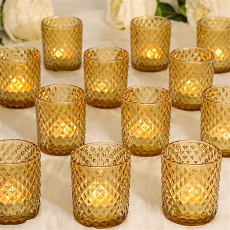 Volens 24pcs Amber Votive Candle Holders For Table Centerpieces Vintage Ribbed